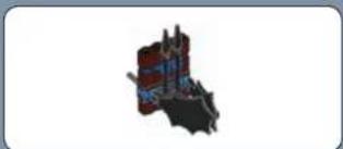 3D rendered mechanical component with red and blue parts, no visible text or symbols
