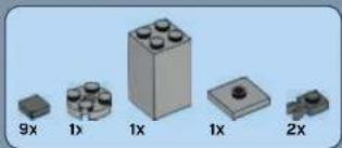 Lego assembly diagram showing mechanical components and a control panel (no text or symbols)