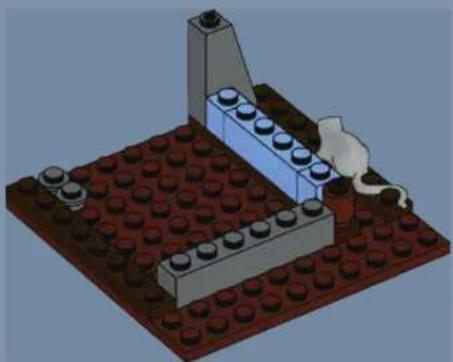 3D diagram of a LEGO structure with a mouse and brick base (no text or symbols)