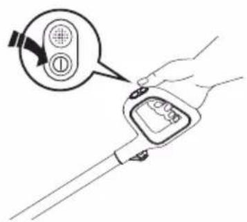 Diagram showing a hand using a glucose meter to interact with a device, with a speech bubble indicating the interaction point.