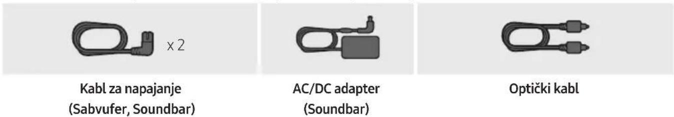 x 2 Kabl za napajanje (Sabvufer, Soundbar) AC/DC adapter (Soundbar) Optički kabl