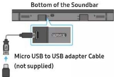 Bottom of the Soundbar SERVICE Micro USB to USB adapter Cable (not supplied)