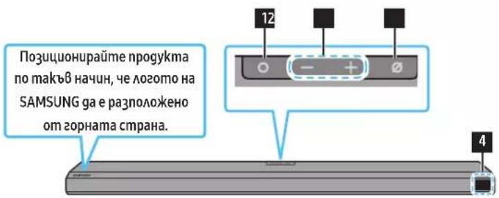 Позиционирайте продукта по такъв начин, че логото на SAMSUNG ga е разположено от горната страна. 12 4