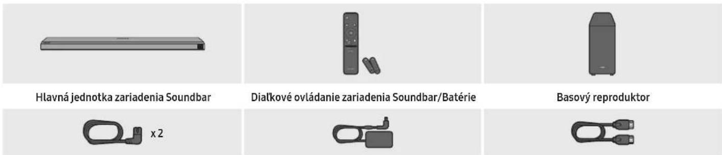 Hlavná jednotka zariadenia Soundbar Dialkové ovládanie zariadenia Soundbar/Batérie Basový reproduktor x2