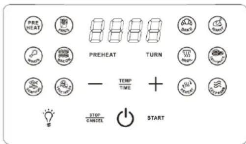 PREHEAT PREHEAT TURN - TEMP TIME + STOP CANCEL START