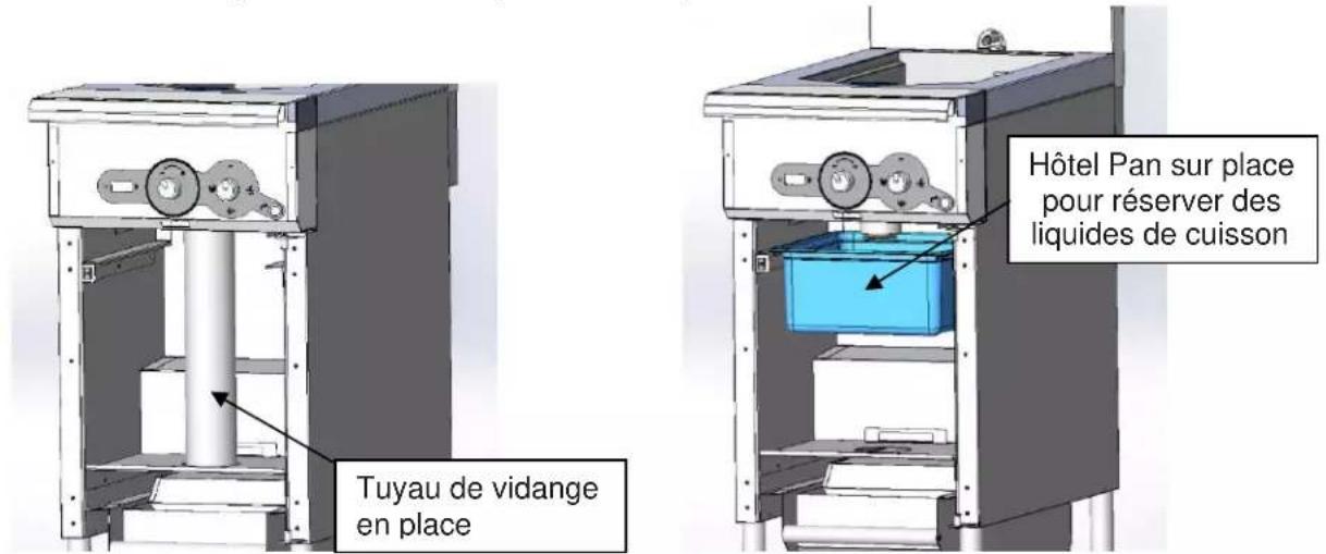Hôtel Pan sur place pour réserver des liquides de cuisson Tuyau de vidange en place