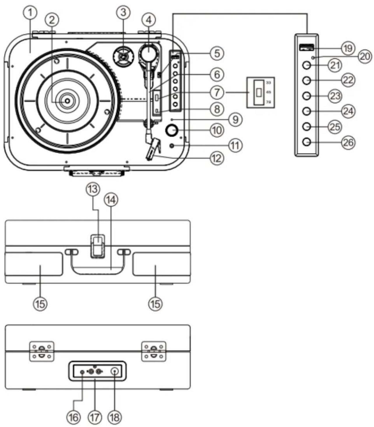 Classic Phono TT-116 - Kontrollernas placering - 1
