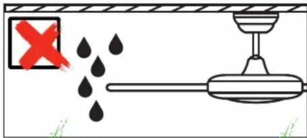 Safety warning illustration showing a water drop labeled 'X' and a pipe with a stopper, indicating incorrect safety.