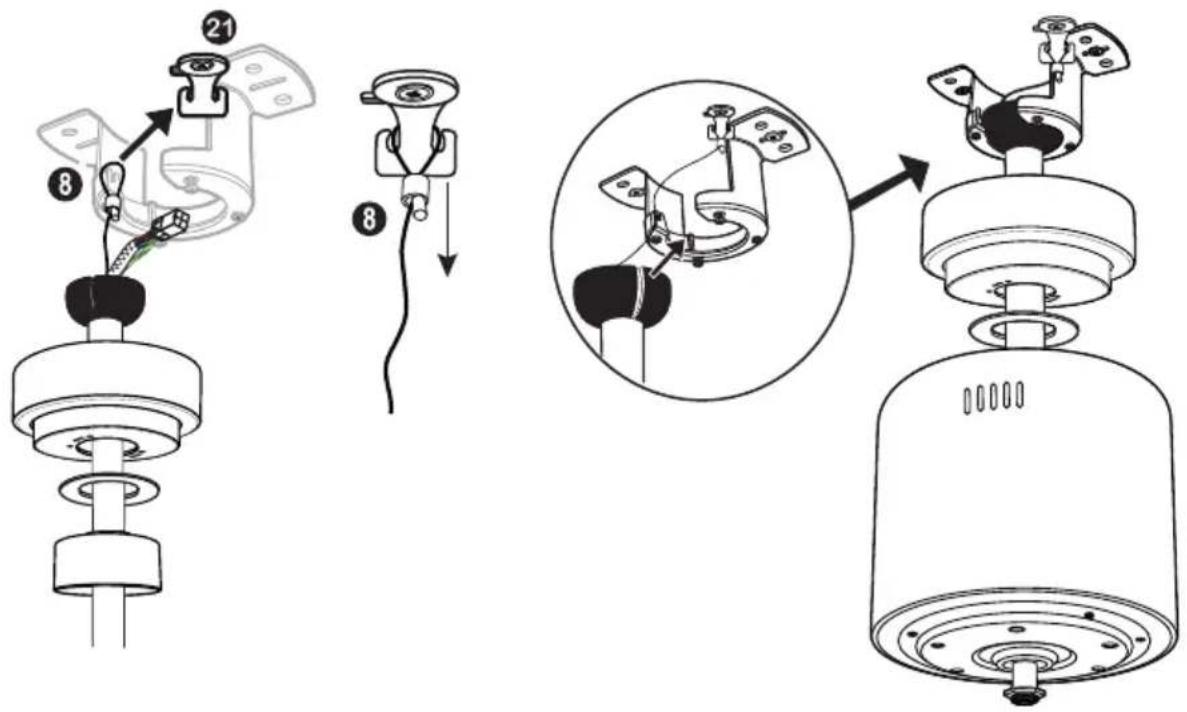 Technical diagram showing mechanical assembly steps with numbered components and magnified views of the component.