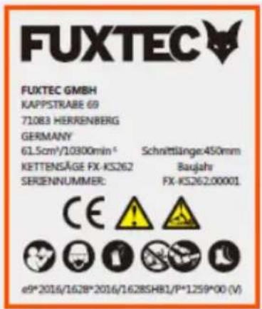 Fuxtec FX-KS255 - Plaque avec avertissements - 1