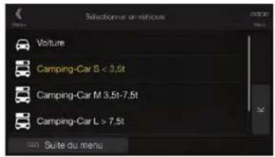 Selésonner un reîncue Voiture Camping-Car S < 3,5t Camping-Car M 3,5t-7,5t Camping-Car L > 7,5t Suite du menu
