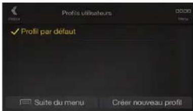 Profit estufeurs ✓ Profil par défaut Suite du menu Créer nouveau profil