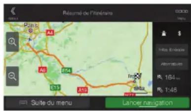 Résumé de l'itinémin Paris A4 A6 E54 E15 A18 Trig R402X R402X Suite du menu Lancer navigation
