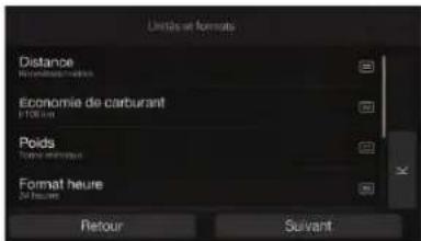 Limites et formats Distance Economie de carburant Poids Format heure Retour Suivant