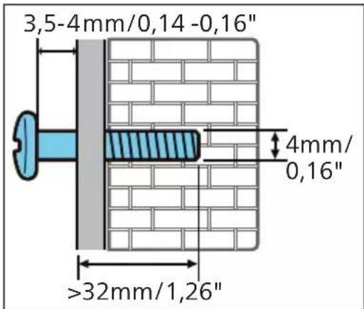 3,5-4mm/0,14 -0,16" 4mm/ 0,16" >32mm/1,26"