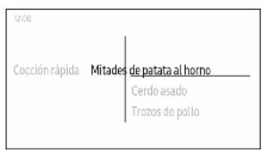 12:00 Cocción rápida Mitades de patata al horno Cerdo asado Trozos de pollo