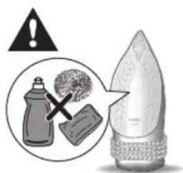 Warning symbol and illustration of a battery with a paintbrush, indicating hazardous use or inspection.
