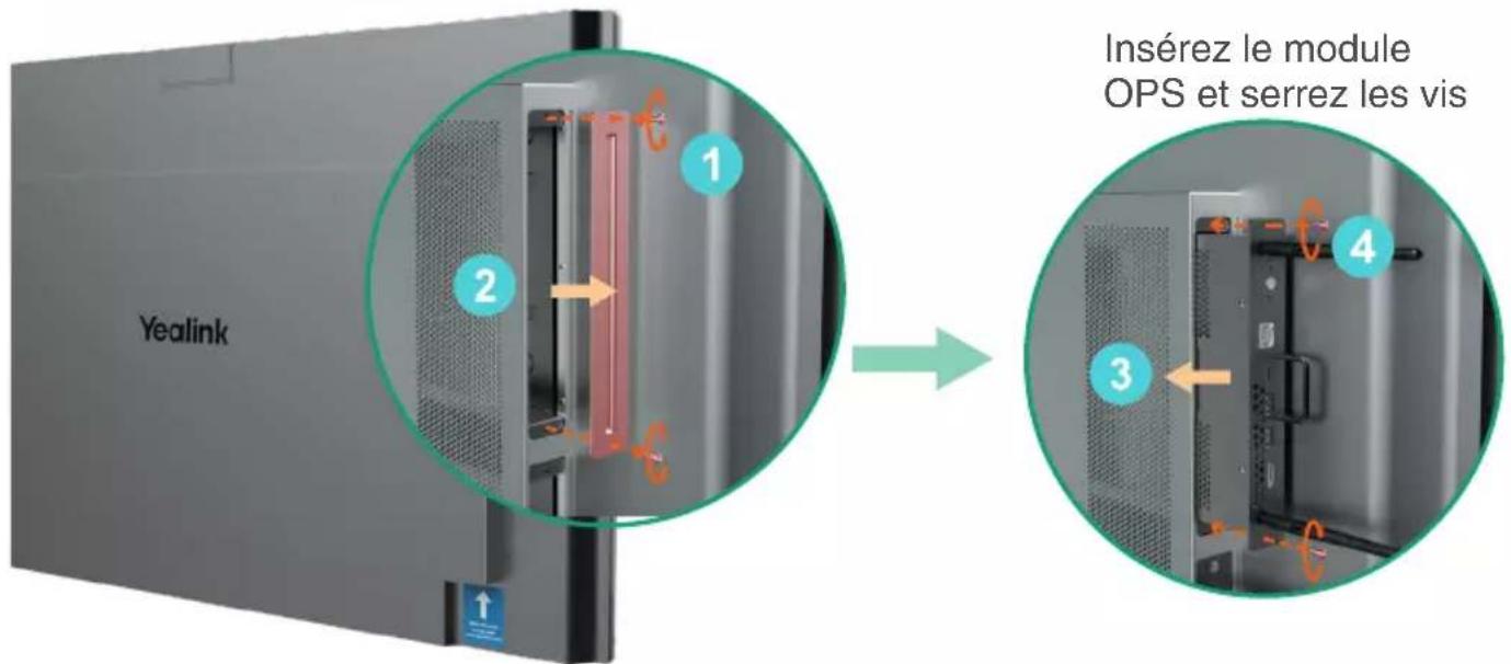 Yealink 1 2 3 4 Insérez le module OPS et serrez les vis