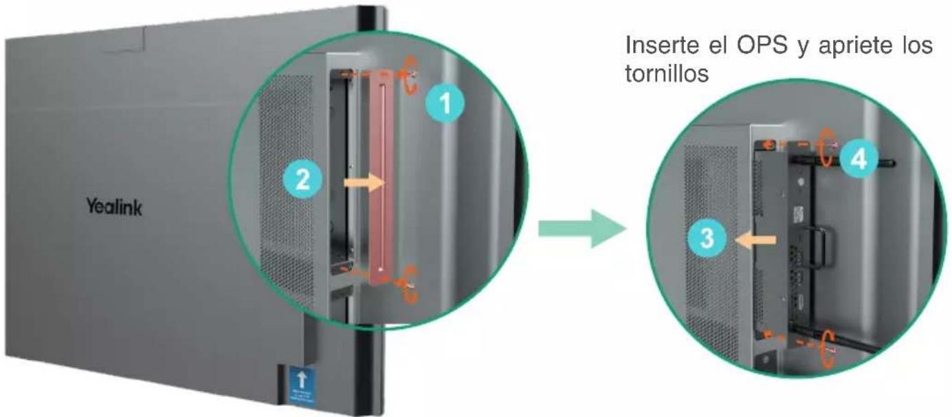 Yealink Inserte el OPS y apriete los tornillos 1 2 3 4