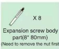 X 8 Expansion screw body part(8* 80mm) (Need to remove the nut first)