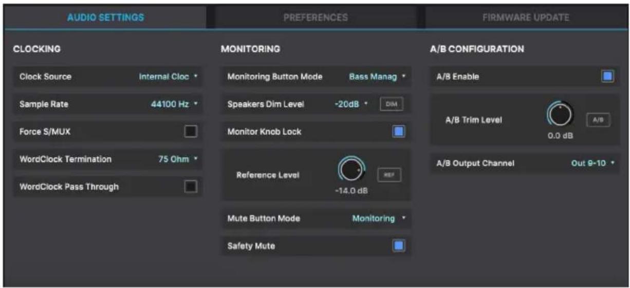 Arturia AudioFuse 16Rig - AudioFuse Control Center : Audio Settings - 1