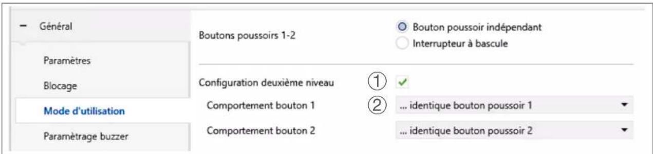 HAGER WHT202 - Paramètre Principe d'utilisation: Configuration du deuxième niveau de fonctionnement - 1