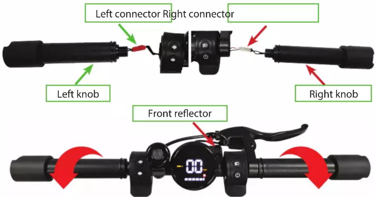 Left connector Right connector Left knob Right knob Front reflector