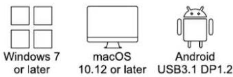 Windows 7 or later macOS 10.12 or later Android USB3.1 DP1.2