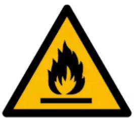 Warning sign depicting a flame symbol in yellow and black on white background