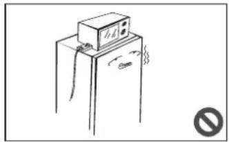 Simple line drawing of a refrigerator with a chimney and smoke, no text or symbols present