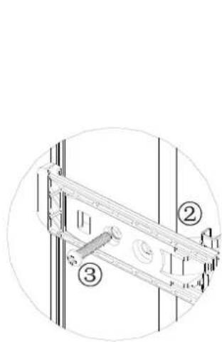 Technical diagram showing three labeled components of a structural frame or panel assembly, with annotations ② and ③.