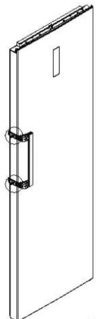 Technical line drawing of a door frame with handle and mounting bracket (no text or symbols)