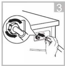 Diagram showing a hand holding a device with a magnified inset highlighting the rotary switch mechanism.
