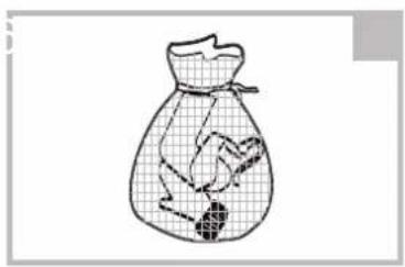 Hand-drawn sketch of a bag with internal hand-drawn lines and Chinese characters, possibly indicating a diagram or layout.