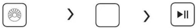 User interface navigation icons showing a circular icon with 'S' and a play button, followed by an arrow and square, then a double arrow.