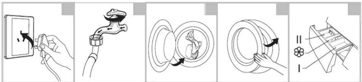 Diagram illustrating five steps of installing a wall-mounted electrical socket, showing hand positioning, valve assembly, circular component insertion, and mechanical assembly.