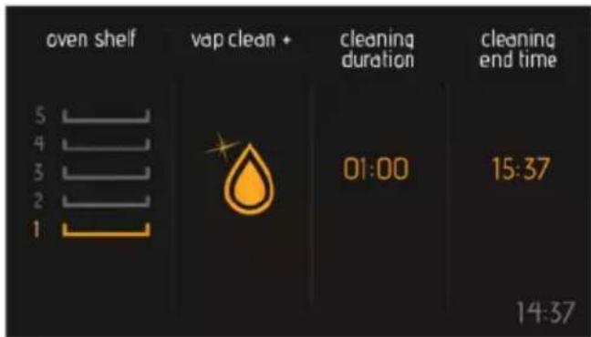 oven shelf vap clean + cleaning duration cleaning end time 5 4 3 2 1 01:00 15:37 14:37