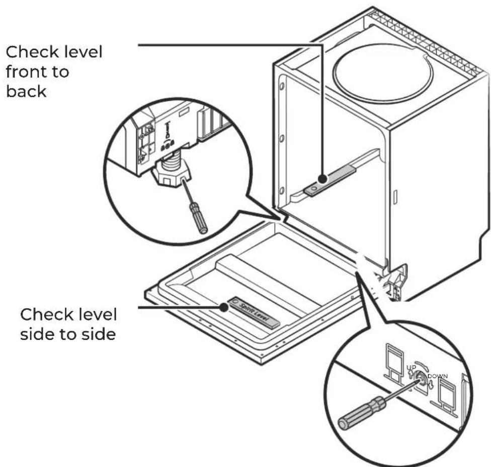 Check level front to back Check level side to side
