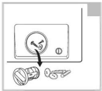 Diagram showing a door lock with a dial and two separate lockers below, indicating a status or operation.
