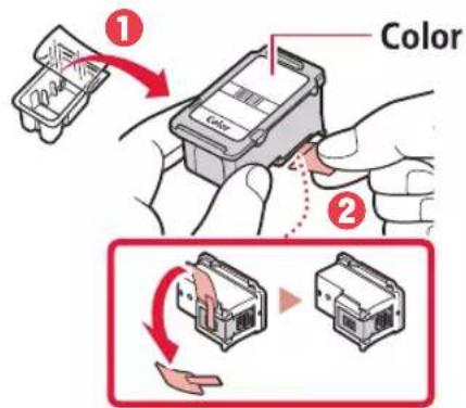 CANON PIXMA E3440 - Scoateți cartușul FINE color din ambalaj și îndepăratați banda de protecție. - 1