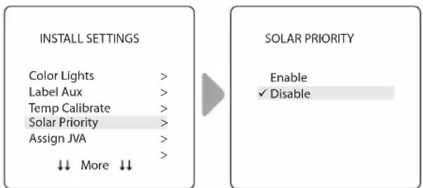 POLARIS PAC PAGAUT - INSTALL SETTINGS>SOLAR PRIORITY - 1