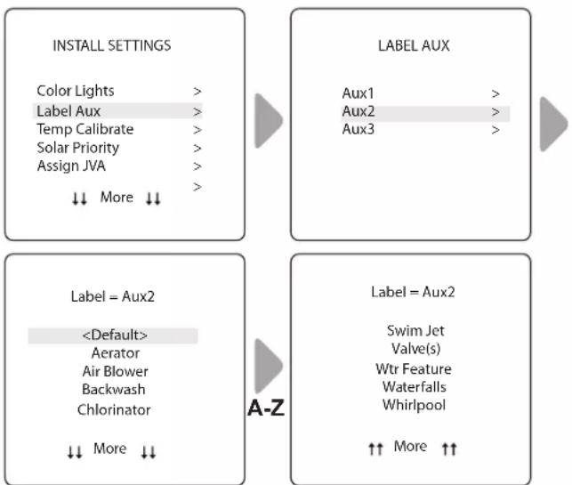 POLARIS PAC PAGAUT - INSTALL SETTINGS>LABEL AUX - 1