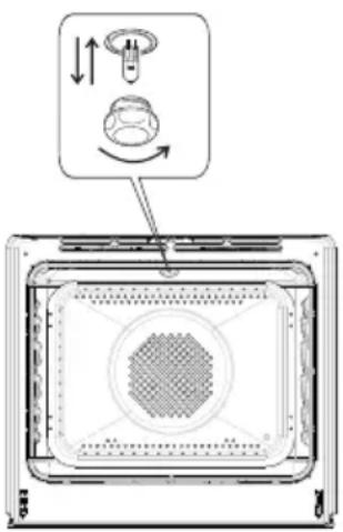 Diagram showing a device with a circular component inside a chamber, annotated with rotation arrows and a magnified view.