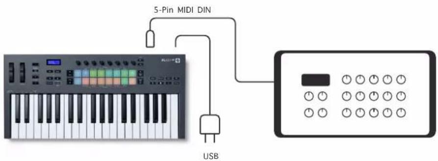 NOVATION FLkey 49 - Brancher des instruments MIDI externes à la sortie MIDI du FLkey - 1