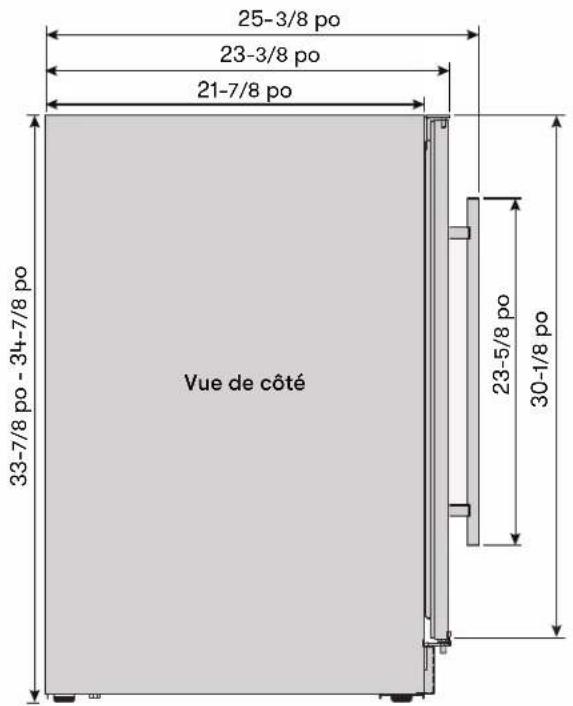 25-3/8 po 23-3/8 po 21-7/8 po Vue de côté 33-7/8 po - 34-7/8 po 23-5/8 po 30-1/8 po