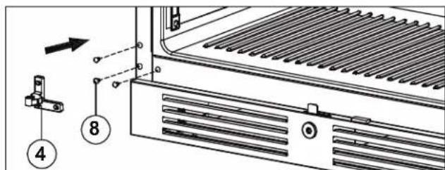 Technical diagram of a rack-mounted server with numbered components and directional arrows indicating assembly or connection.