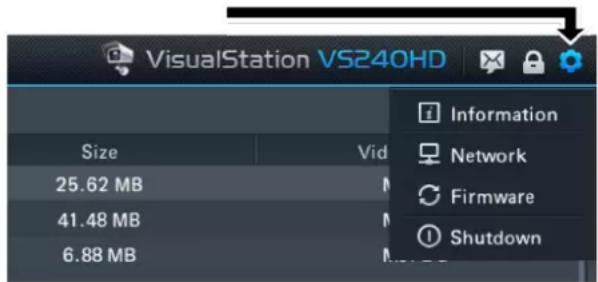 VisualStation VS240HD Size Vid 25.62 MB 41.48 MB 6.88 MB Information Network Firmware Shutdown