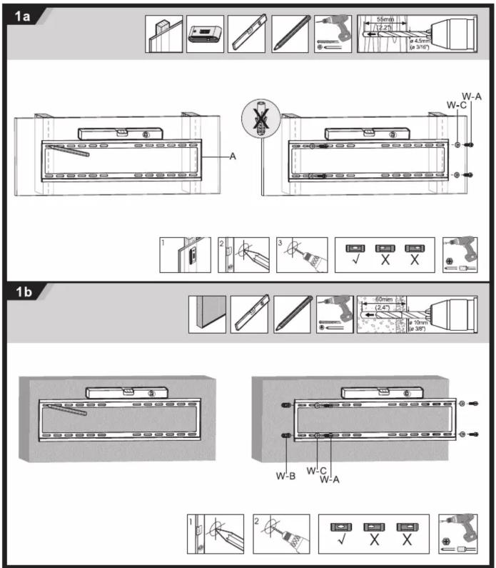 1a 55mm (2.2") 4.45mm (±3/16°) W-A W-C A 1 2 3 ✓ X X 60mm (2.4") 10mm (±3/8°) 1b W-B W-C W-A