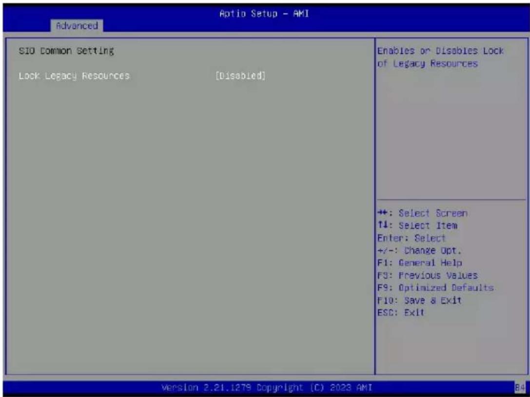 Optio Setup - AMI Advanced SID Common Setting Lock Legacy Resources [Disabled] Enables or Disables Lock of Legacy Resources +: Select Screen ↑↓: Select Item Enter: Select +/-: Change Opt. F1: General Help F3: Previous Values F9: Optimized Defaults. F10: Save & Exit ESC: Exit version 2.21.1278 Copyright (C) 2023 AMI 84