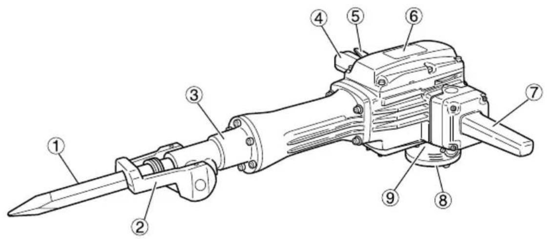 Technical diagram of a soldering iron with numbered parts for identification